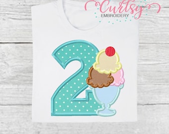 Secondo compleanno Gelato Sundae Applique Design / 2 ° Compleanno Gelato Applique / Gelato Applique Ricamo Design / Estate Applique