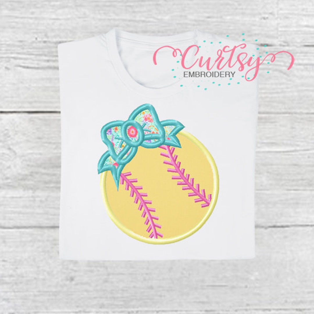 Softball Embroidery Design / Softball Applique / Softball Bow Etsy