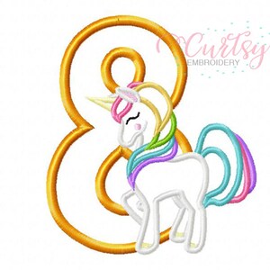 Unicorn Embroidery Design / Unicorn Birthday Embroidery Design / Unicorn Applique Design / 8th Birthday Applique Design / Birthday Unicorn