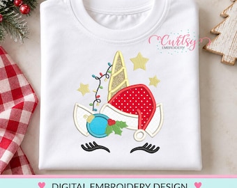 Christmas Unicorn Applique Machine Embroidery Design – Santa Unicorn