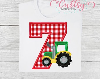 7. Geburtstag Traktor Stickerei Design / Traktor siebte Geburtstag Stickerei / Traktor Applikation Design / Bauernhof Geburtstag Stickerei