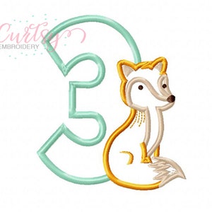 Third Birthday Embroidery Design / Woodland Fox Applique Design / 3rd Birthday Woodland Animal Design / Woodland Animal Applique / Baby Fox