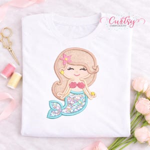 Mermaid Embroidery Design – Mermaid Applique for Girls Birthday Shirt – Machine Embroidery 4x4 5x7 6x10