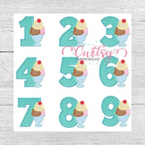 Birthday Ice Cream Sundae Applique Design Full Set / Birthday Ice Cream Applique / Ice Cream Applique Embroidery Design / Summer Applique
