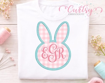 Osterhase Monogramm Rahmen Applikation Stickmuster | Hase Silhouette Applikation | Frühling Stickdatei | Baby Kleinkind Ostern Shirt