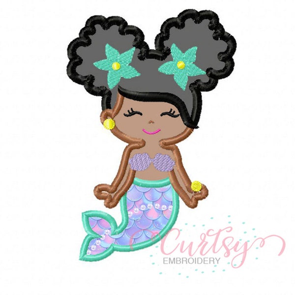 Mermaid Embroidery Design / Mermaid Applique Design / Mermaid Applique / Mermaid Afro Puffs Applique Design / Mermaid Pig Tails Embroidery