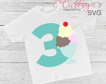 3o compleanno Gelato Sundae SVG / Ice Cream svgs / Compleanno svg / Terzo compleanno SVG / svg File di taglio / Cricut Files / Ice Cream Party