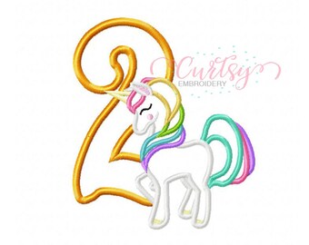 Unicorn Embroidery Design / Unicorn Birthday Embroidery Design / Unicorn Applique Design / 2nd Birthday Unicorn / Birthday Unicorn Applique