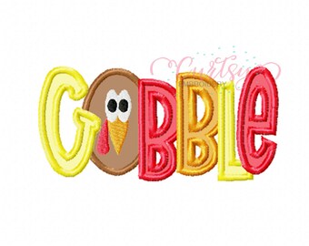 Thanksgiving Applique Design / Gobble Turkey Embroidery / Fall Embroidery / Thanksgiving Applique Design for Boys / Boy Turkey Embroidery