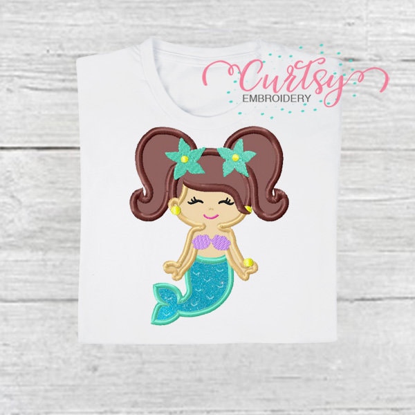 Mermaid with Pigtails Embroidery Design / Mermaid Applique Design / Mermaid Applique / Mermaid Birthday Design / Pigtails Mermaid Embroidery