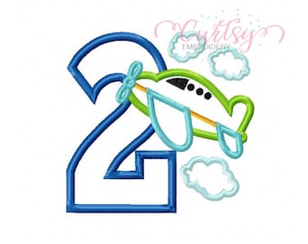 2nd Birthday Airplane Applique Design / Plane Embroidery / Plane Applique / Airplane Applique / Embroidery Design for Boys / Second Birthday