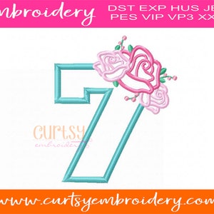 Birthday Number Applique / Floral Number Applique Design / 7th Birthday / Seventh Birthday / Chic Birthday Design / Floral Birthday