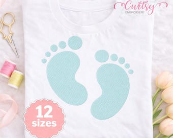 Baby Footprints Embroidery Design | Baby Footprint Appliqué Pattern | Machine Embroidery File | Instant Digital Download | Newborn Keepsake