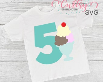 5th Birthday Ice Cream Sundae SVG / Ice Cream svgs / Birthday svg / Fifth Birthday SVG / svg Cutting File / Cricut Files / Ice Cream Party