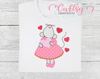 Valentine Applique Design / Valentine Embroidery Design / Valentine Mouse / Valentine Embroidery Pattern / Embroidery Applique