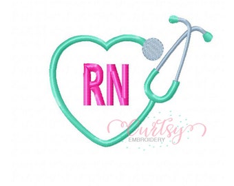 Heart Stethoscope Embroidery / Nurse Embroidery Designs / RN Heart Stethoscope Embroidery File / Registered Nurse Embroidery Design / RN