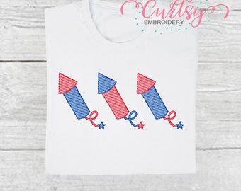 4th of July Embroidery Design / Firecracker Trio Embroidery Design / Fourth of July Quick Stitch / Sketch Fill / Vintage Stitch Embroidery