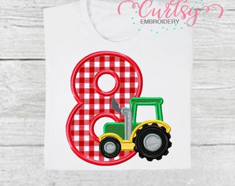 8. Geburtstag Traktor Stickerei Design / Traktor achten Geburtstag Stickerei / Traktor Applikation Design / Bauernhof Geburtstag Stickerei