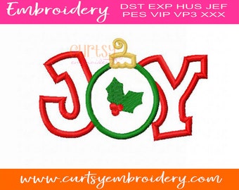 Christmas Applique Design, JOY Applique Design, Christmas Embroidery Design, JOY Ornament Applique Design