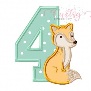 4th Birthday Embroidery Design / Woodland Fox Applique Design / 4th Birthday Woodland Animal Design / Woodland Animal Applique / Baby Fox