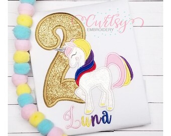 Unicorn Birthday Embroidery Design / 2nd Birthday Unicorn / Birthday Unicorn Applique / Unicorn Applique Design / Unicorn Embroidery Design