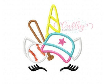 Baseball Unicorn Applique Design / Softball Unicorn Applique Design / Baseball Embroidery / Softball Embroidery / Unicorn Applique