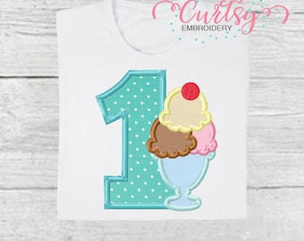 Primo compleanno Gelato Sundae Applique Design / 1 ° Compleanno Gelato Applique / Gelato Applique Ricamo Design / Estate Applique