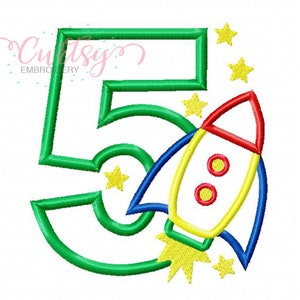 Rocket borduurwerk ontwerp/5e verjaardag borduurwerk/5e verjaardag ruimte/Rocket Ship applique ontwerp/Outer Space verjaardag borduurwerk