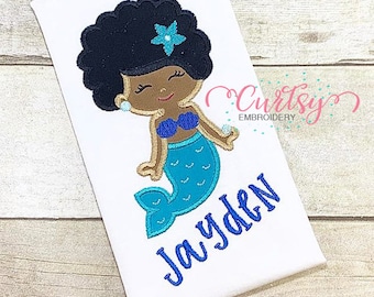 Mermaid Embroidery Design / Mermaid Applique Design / Mermaid Applique / Mermaid Afro Applique Design / Mermaid Curly Hair Applique