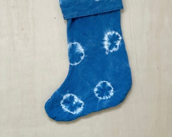 stocking | hand dyed | indigo | small circles | shibori | 17  x 12