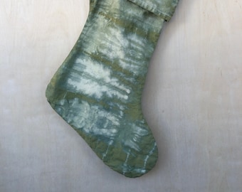 stocking | hand dyed | olive green | shibori | 22 x 12