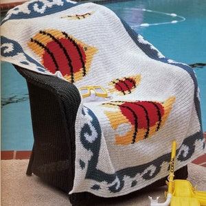 Fish & Waves Afghan / Fish Blanket - HÄKELMUSTER pdf - Vintage 1992