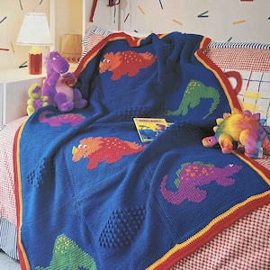 EASY DINOSAUR AFGHAN Crochet digital pattern image 1