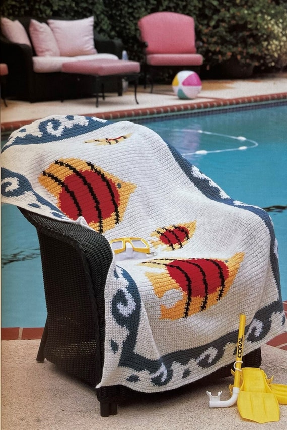 Fish Waves Afghan Fish Blanket CROCHET PATTERN pdf Vintage 1992