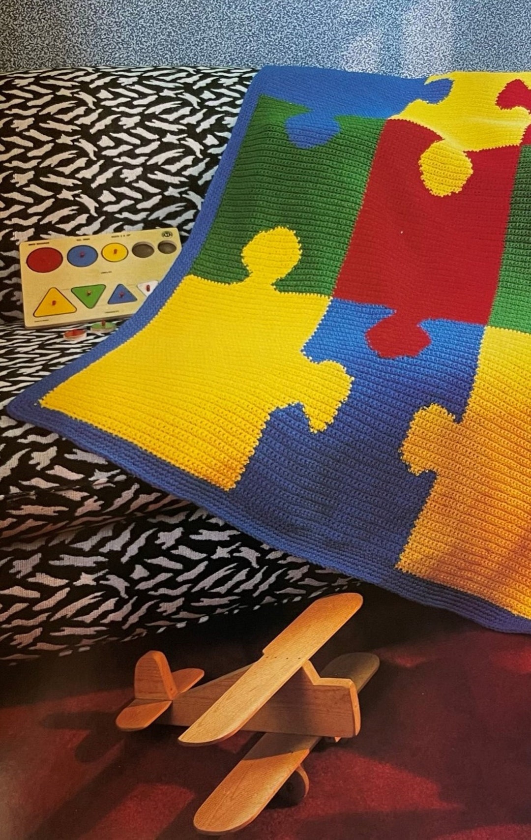 Jigsaw Puzzle Afghan / Puzzle Throw / Kids Jigsaw Blanket CROCHET