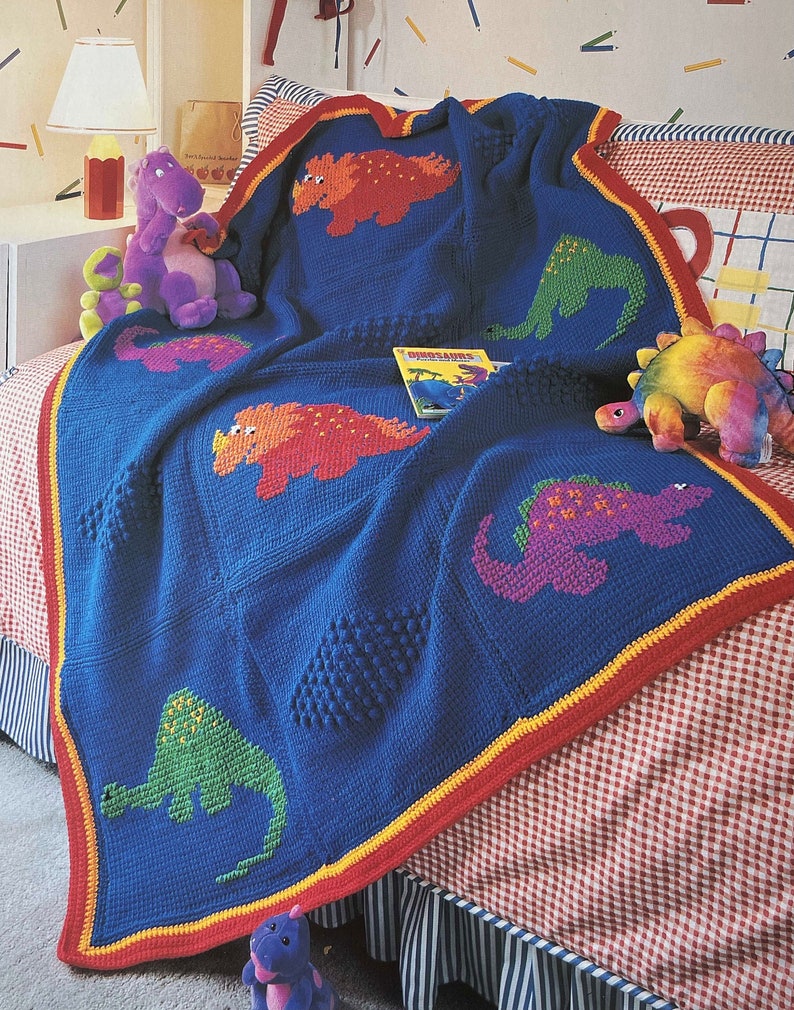 EASY DINOSAUR AFGHAN Crochet digital pattern image 1