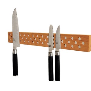 Contemporary Magnetic Knife Bar in Cherry. Super strength neodymium magnets. Danish Design Inspired
