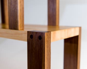 Custom Step Stool, maple wood with walnut legs and offset block, Contemporary Mission Style
