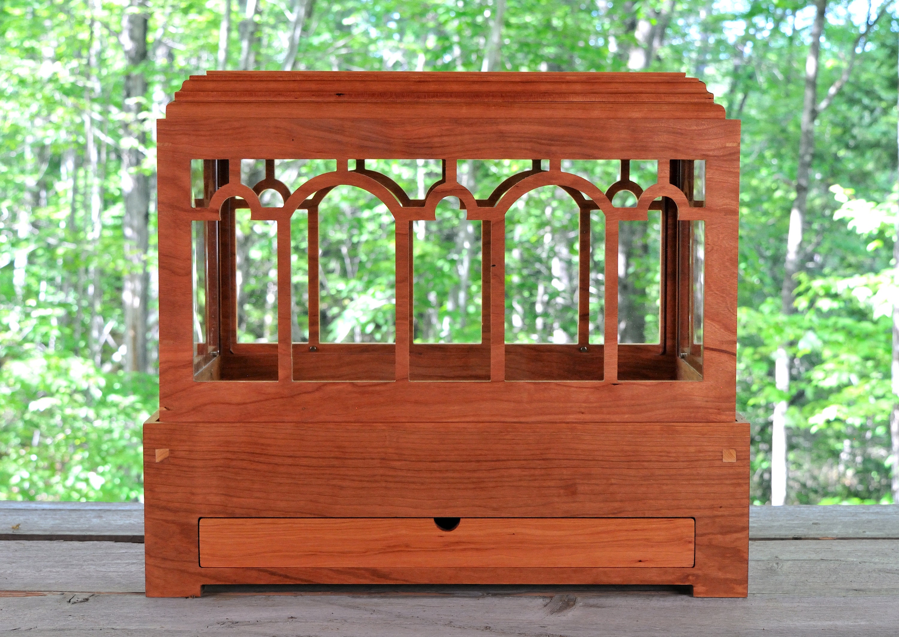 Solid Cherry Wardian Case with Drawer, Terrarium for plants, succulents