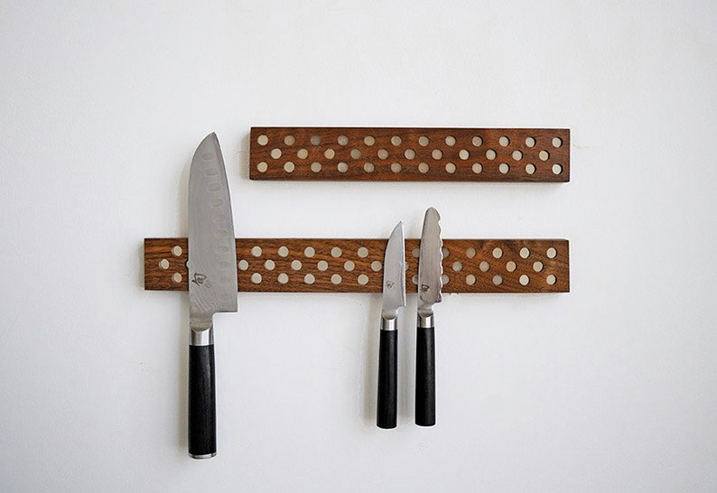 Contemporary Magnetic Knife Bar in Walnut. Super strength neodymium magnets. Danish Design Inspired image 3