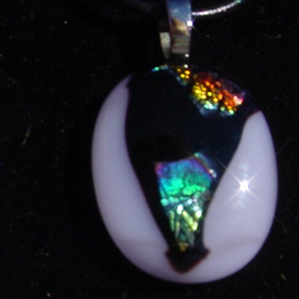 Dichroic Glass Pendant / Free Necklace / Pink & Black