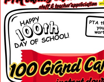 100th Day PTA Candy Card – Teacher Appreciation Printable (Instant Download)