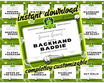 Funny Editable Tennis Awards – Instant Download - certificates for League, USTA, Varsity, Country Club Teams