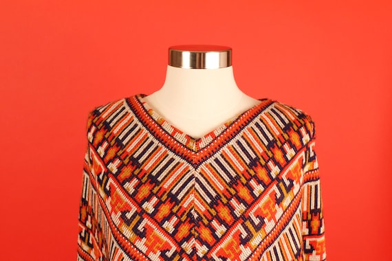 Patterned Vintage Woven Knit Poncho - image 1