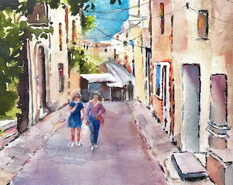 Provence France village watercolor print
