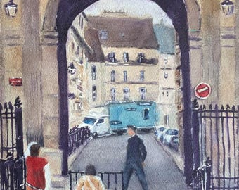 Paris Place des Vosges old and new France watercolor 11 x 15
