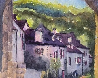 France village Dordogne street scene 11 x 15”