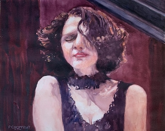 Pianist Playing Rhapsody in Blue watercolor portrait giclée print from original painting 16 x 20"