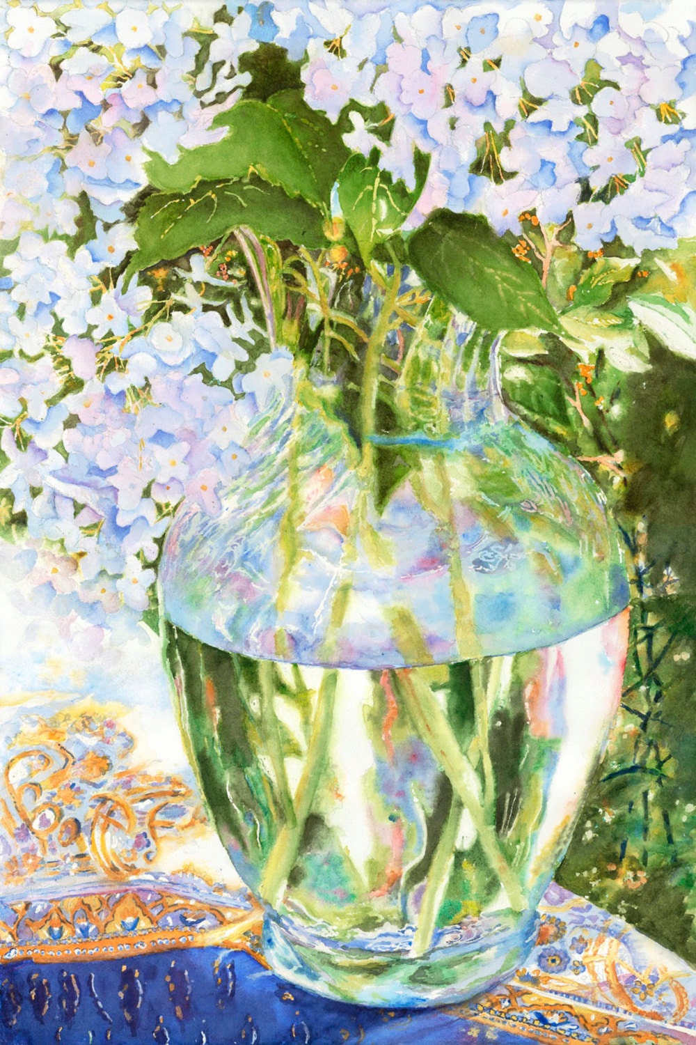 Flowers Pink Green Vase Hydrangeas Gift Painting Watercolor Etsy