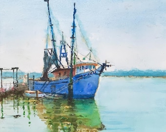 Sailboat painting The Lost Dutchman boats and water original 13 x 18" watercolor